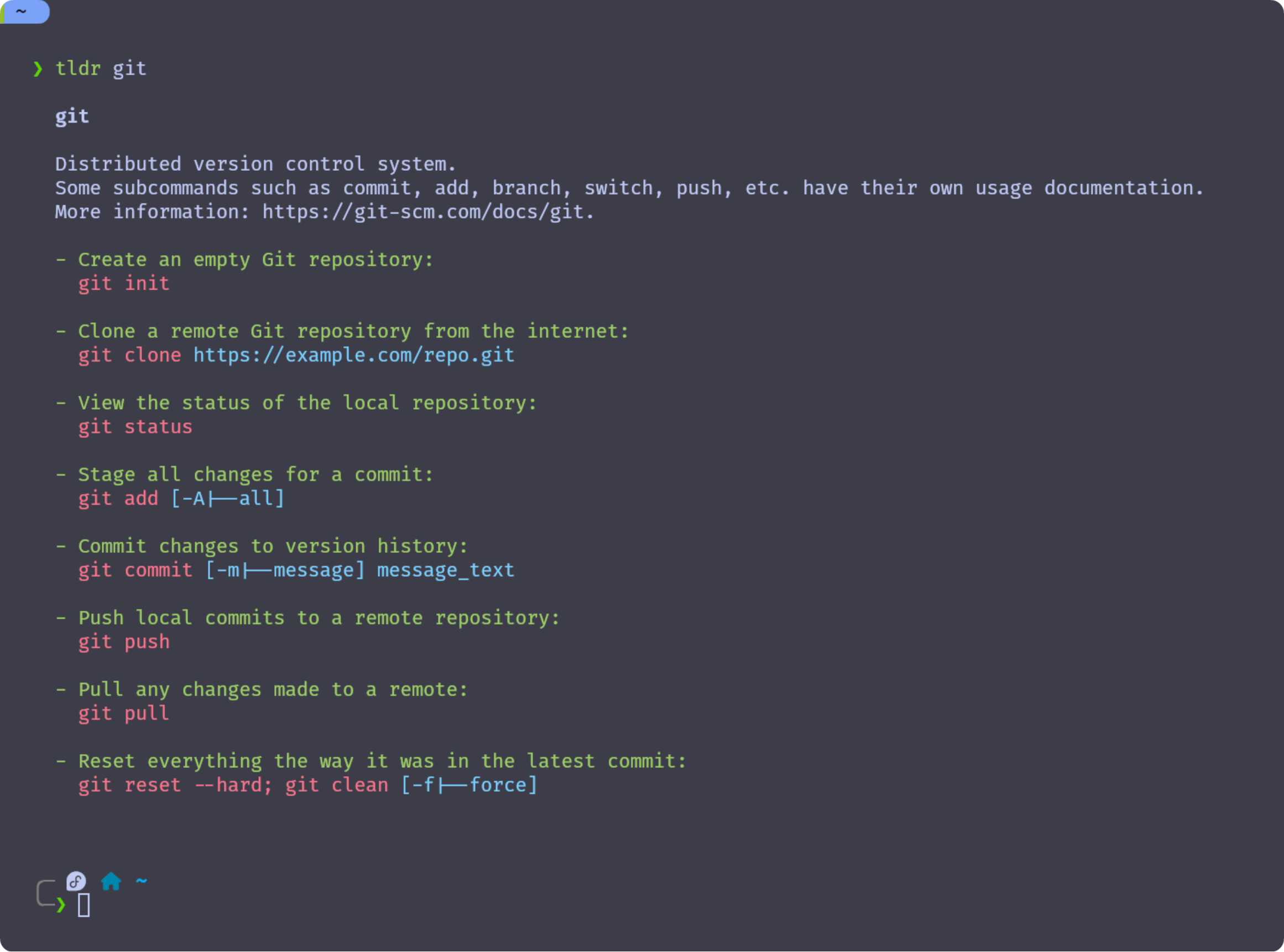 tldr page git
